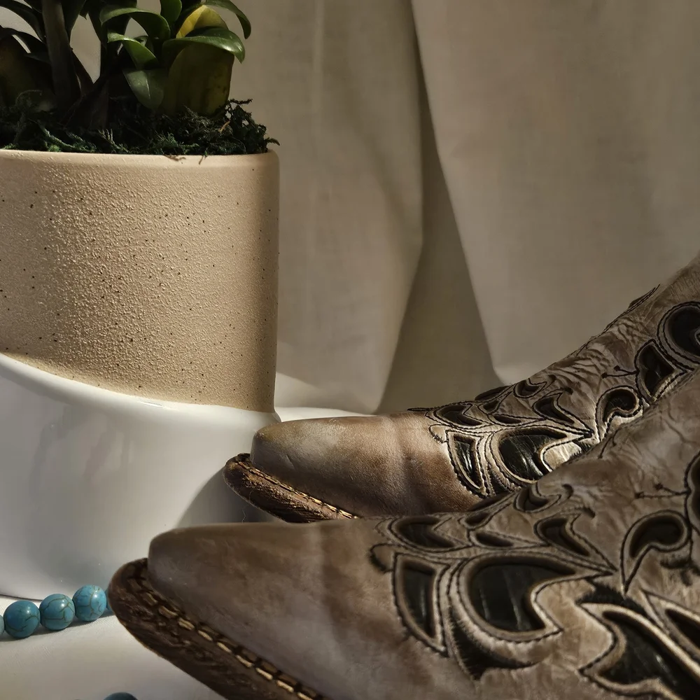 J.B. Dillon Cream and Black Cowboy Boots - Picture 3 of 11